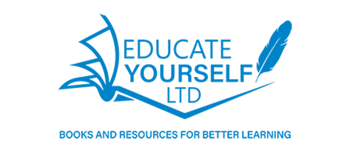 Blue logo with open book, feather pen, and text 'EDUCATE YOURSELF LTD, Books and resources for better learning'.
