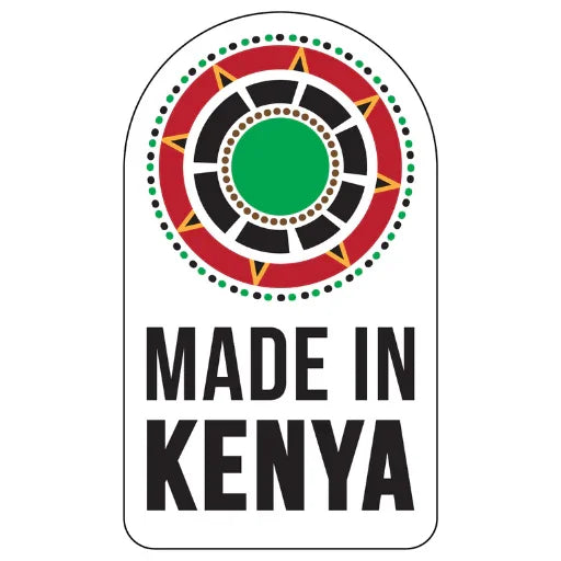 Made in Kenya label with colorful circular Kenyan-inspired design