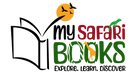 Safari books logo with sun, flying birds, green lizard, and giraffe silhouette