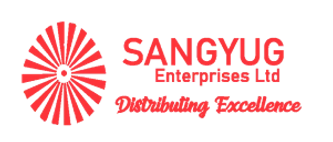 Red Sangyug Enterprises Ltd logo with sunburst design and tagline 'Distributing Excellence'.